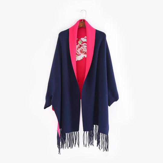 Damen Cape‑Schal mit besticktem Innenfutter und Fransensaum Shop Nory