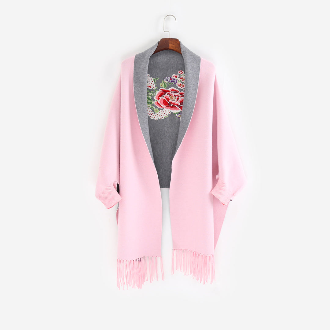 Damen Cape‑Schal mit besticktem Innenfutter und Fransensaum Shop Nory