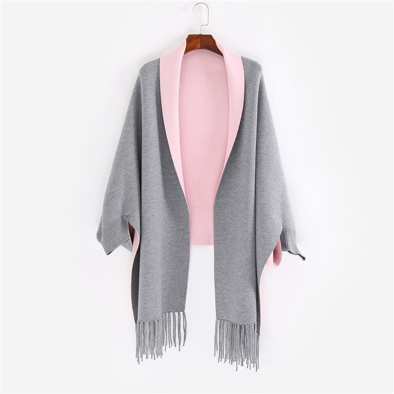 Damen Oversize-Wendecape mit Schalkragen und Fransensaum Shop Nory