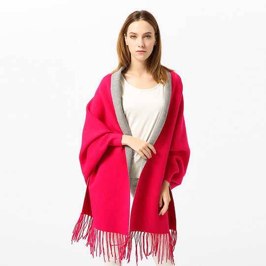 Damen Oversize-Wendecape mit Schalkragen und Fransensaum Shop Nory