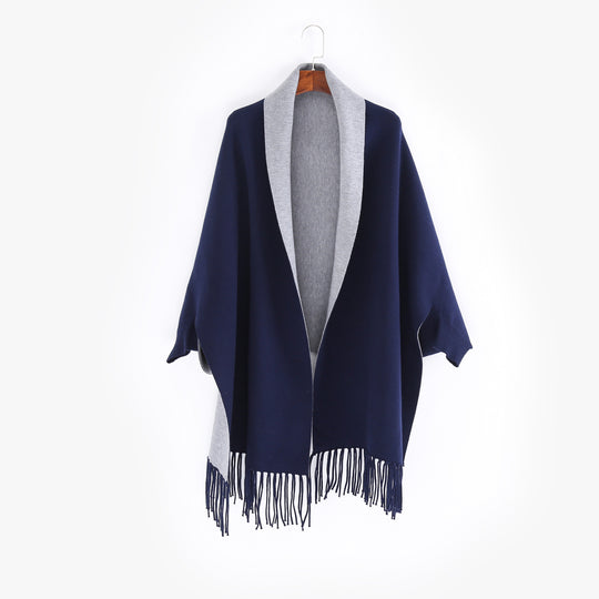 Damen Oversize-Wendecape mit Schalkragen und Fransensaum Shop Nory