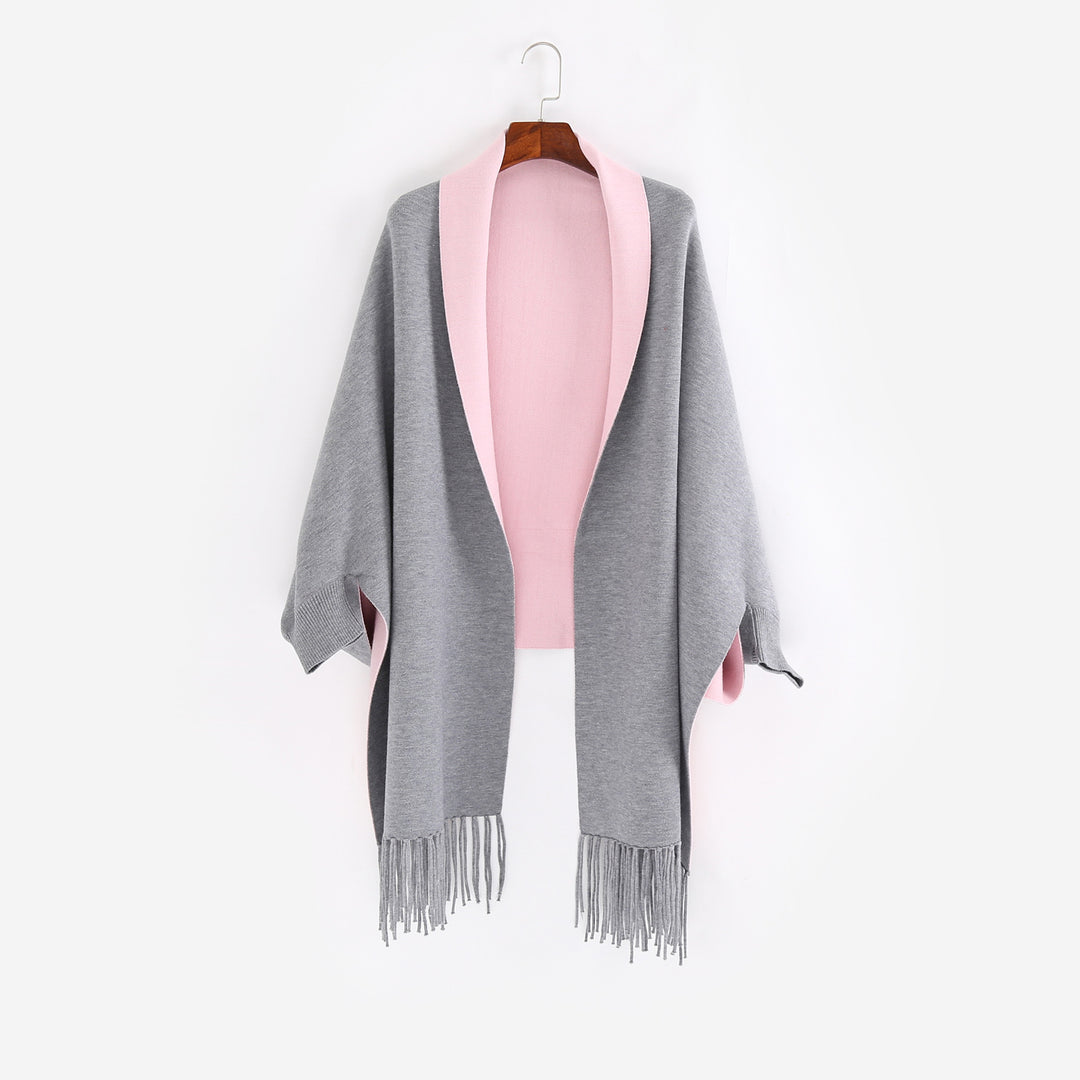 Damen Oversize-Wendecape mit Schalkragen und Fransensaum Shop Nory
