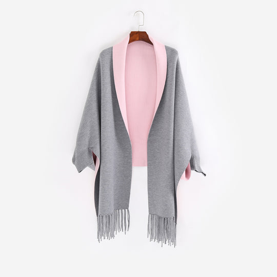 Damen Oversize-Wendecape mit Schalkragen und Fransensaum Shop Nory
