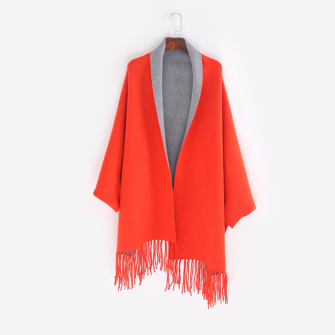 Damen Oversize-Wendecape mit Schalkragen und Fransensaum Shop Nory