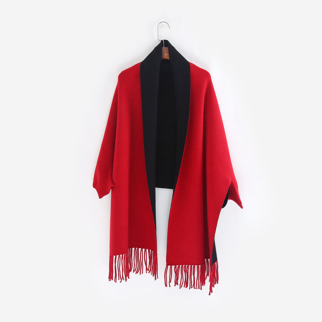 Damen Oversize-Wendecape mit Schalkragen und Fransensaum Shop Nory