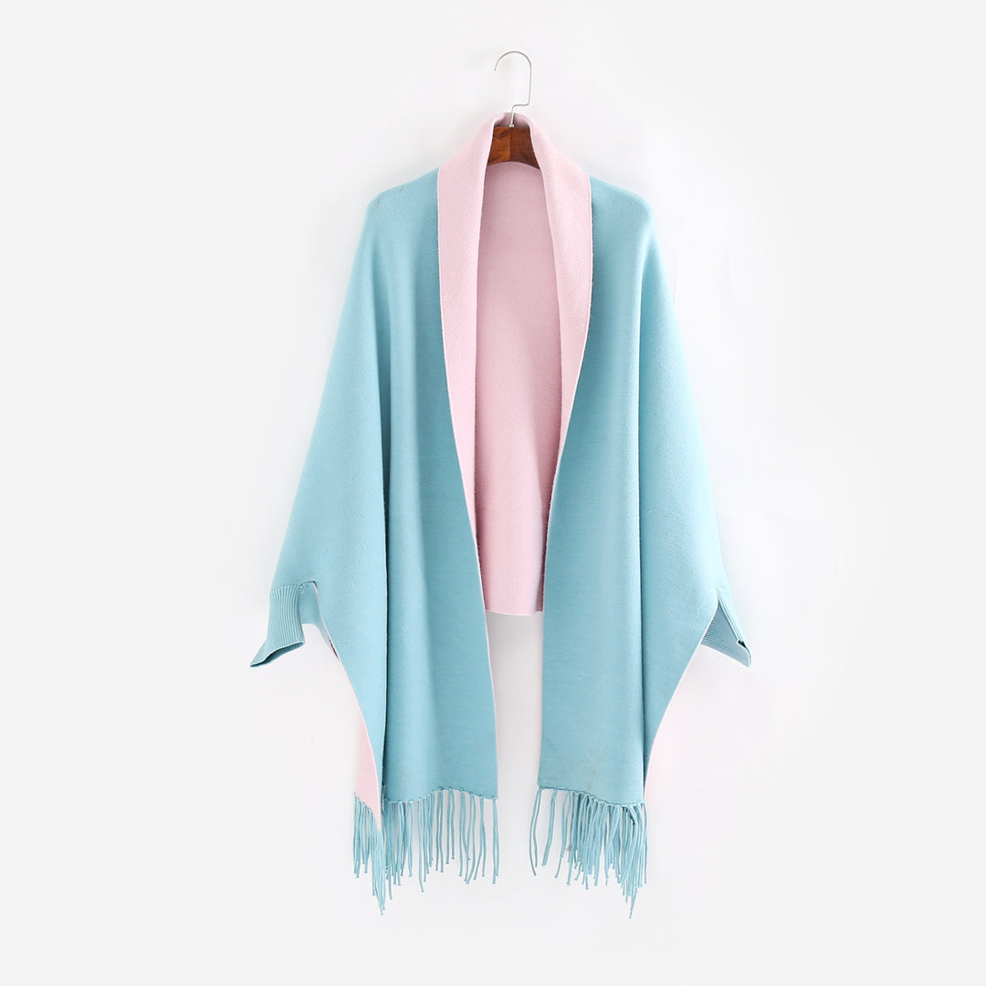 Damen Oversize-Wendecape mit Schalkragen und Fransensaum Shop Nory