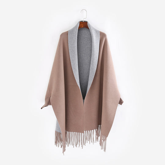 Damen Oversize-Wendecape mit Schalkragen und Fransensaum Shop Nory