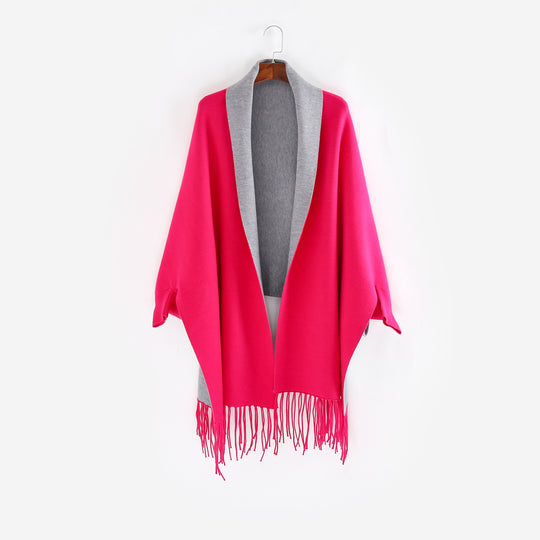Damen Oversize-Wendecape mit Schalkragen und Fransensaum Shop Nory