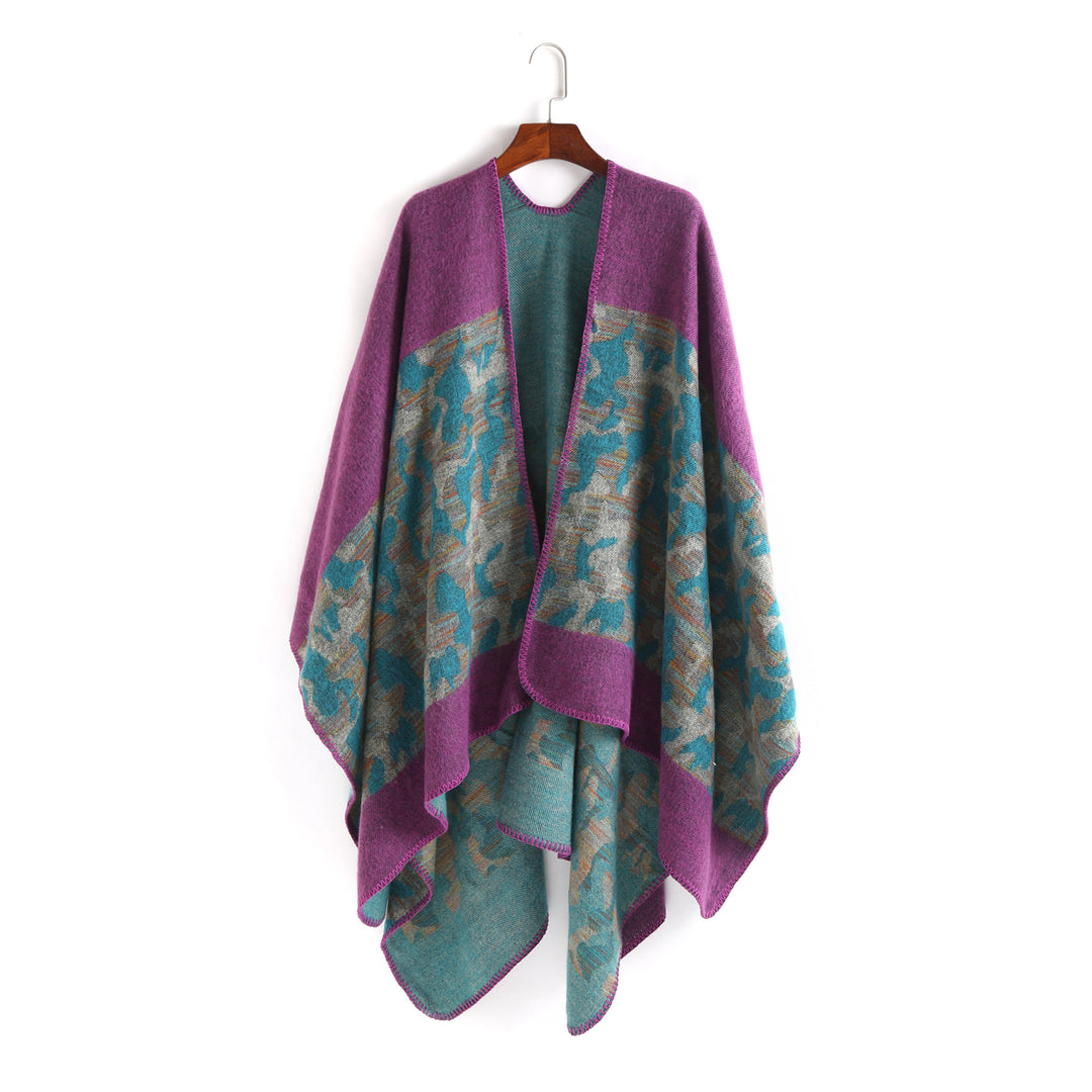 Damen Oversize-Ruana-Umhang aus Wollmix mit geometrischem Jacquardbesatz Shop Nory