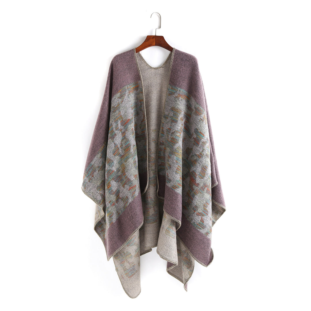 Damen Oversize-Ruana-Umhang aus Wollmix mit geometrischem Jacquardbesatz Shop Nory