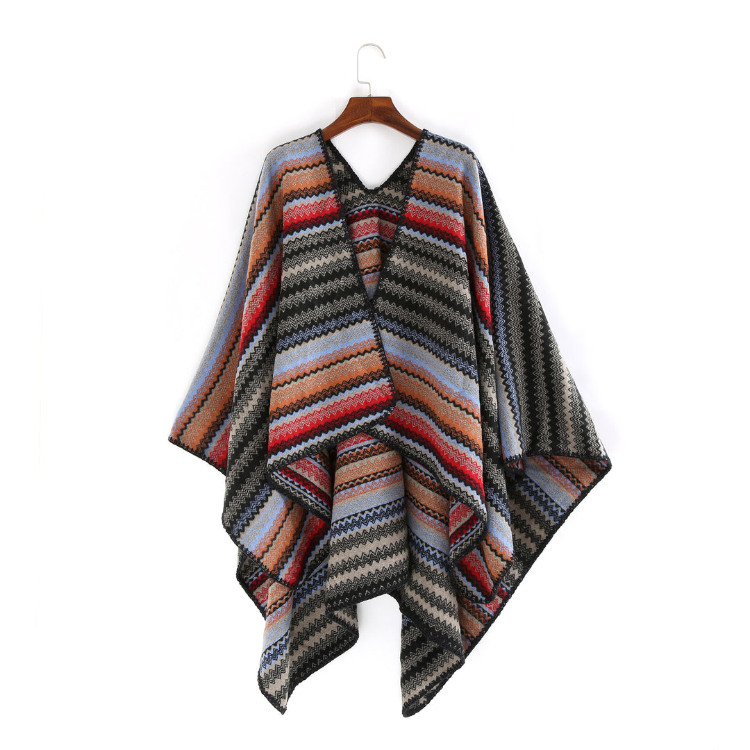 Damen Oversize-Strickruana im Jacquard‑Zickzack mit gehäkelter Kante Shop Nory