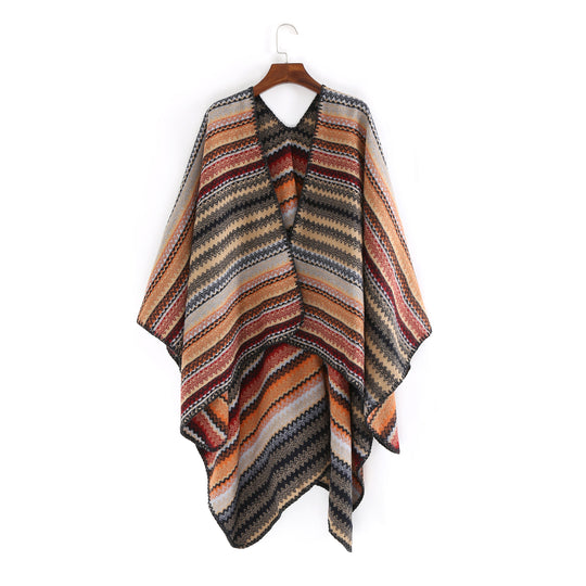Damen Oversize-Strickruana im Jacquard‑Zickzack mit gehäkelter Kante Shop Nory