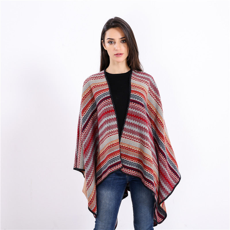 Damen Oversize-Strickruana im Jacquard‑Zickzack mit gehäkelter Kante Shop Nory
