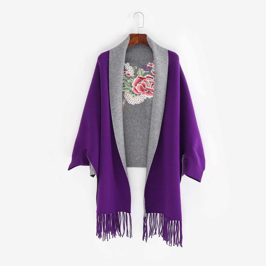 Damen Cape‑Schal mit besticktem Innenfutter und Fransensaum Shop Nory