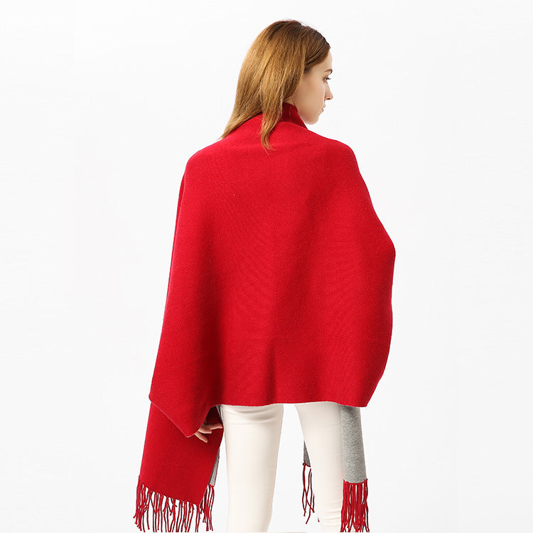 Damen Oversize-Wendecape mit Schalkragen und Fransensaum Shop Nory
