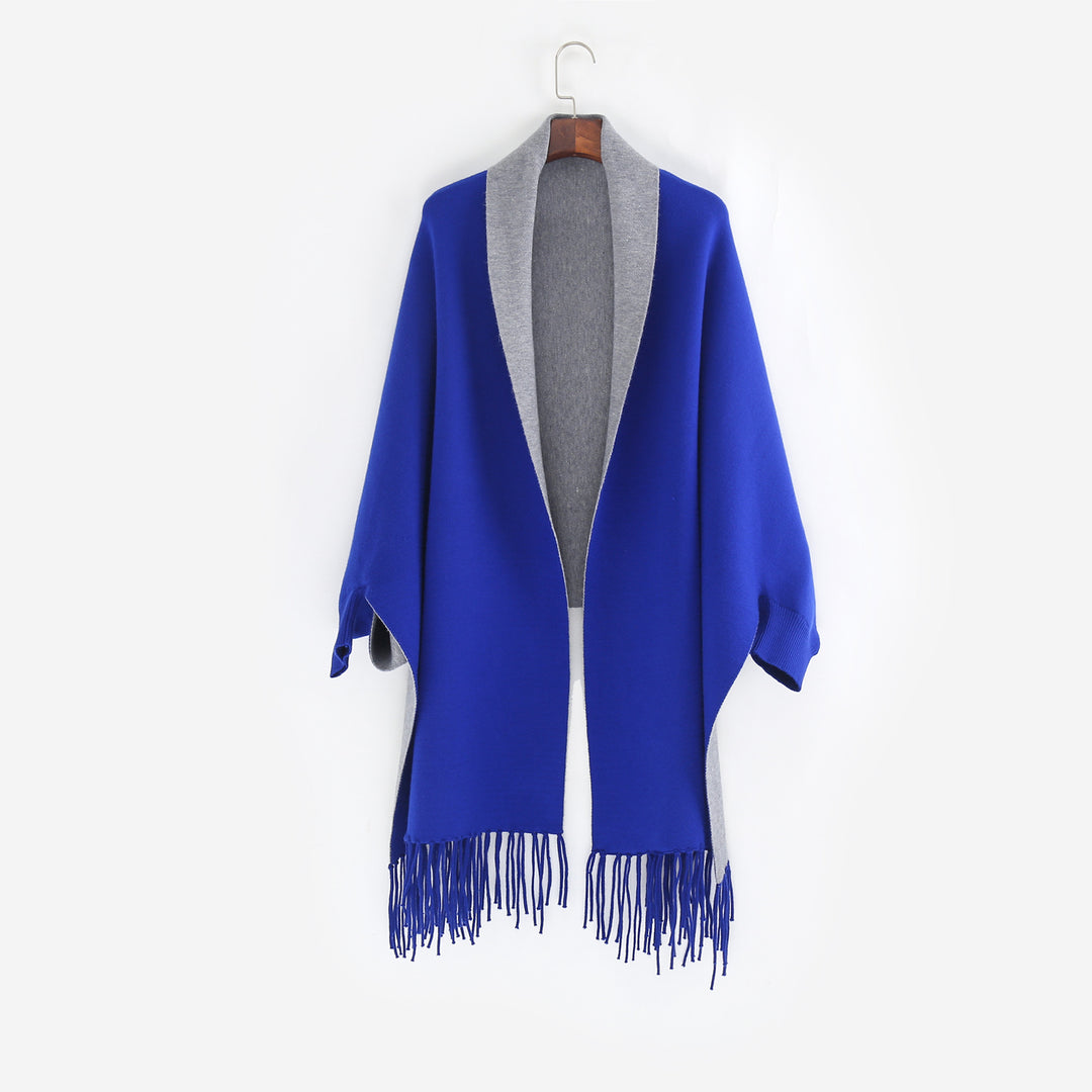 Damen Oversize-Wendecape mit Schalkragen und Fransensaum Shop Nory