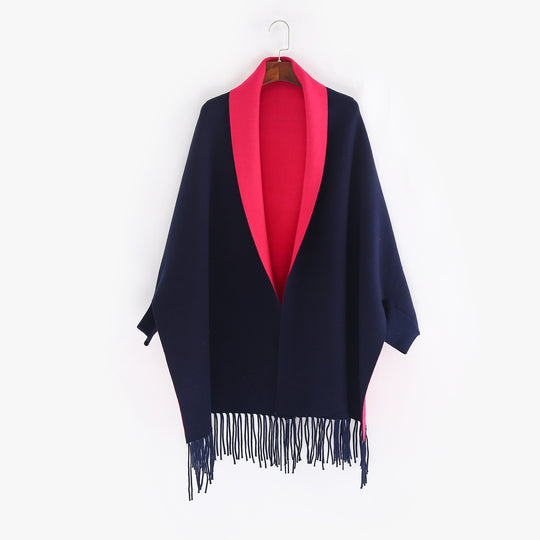 Damen Oversize-Wendecape mit Schalkragen und Fransensaum Shop Nory