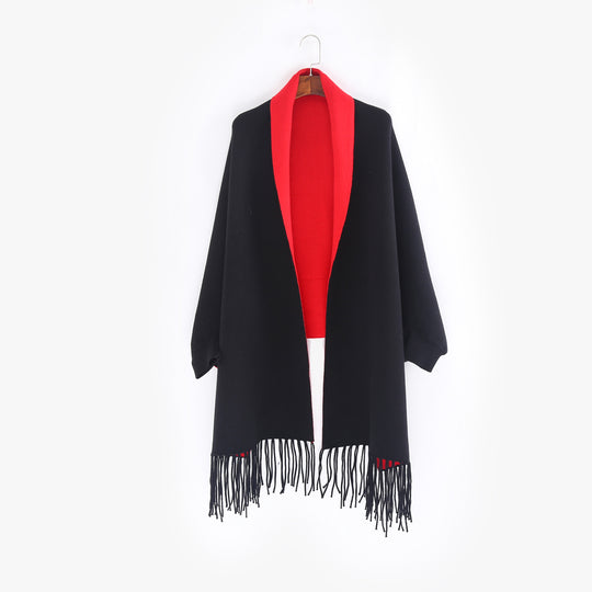 Damen Oversize-Wendecape mit Schalkragen und Fransensaum Shop Nory