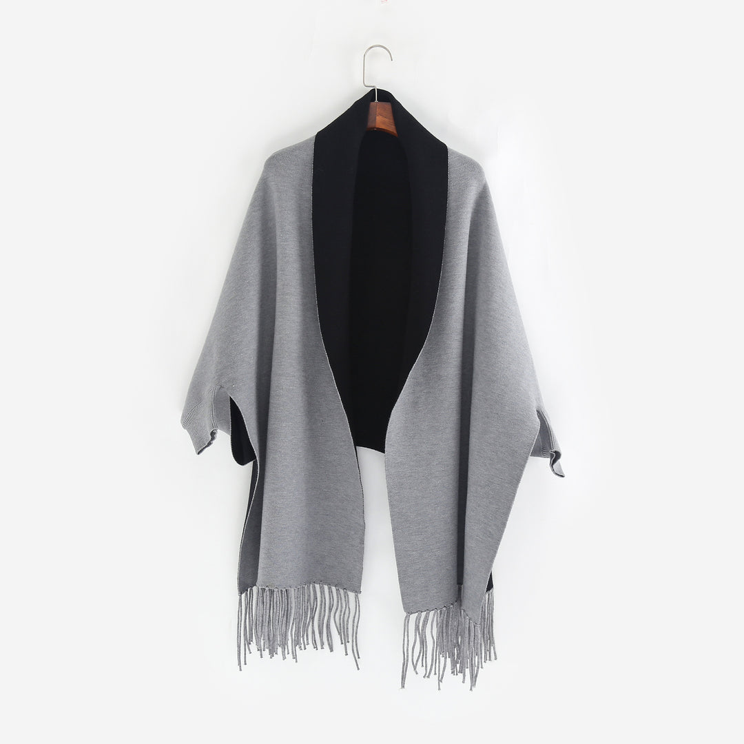 Damen Oversize-Wendecape mit Schalkragen und Fransensaum Shop Nory