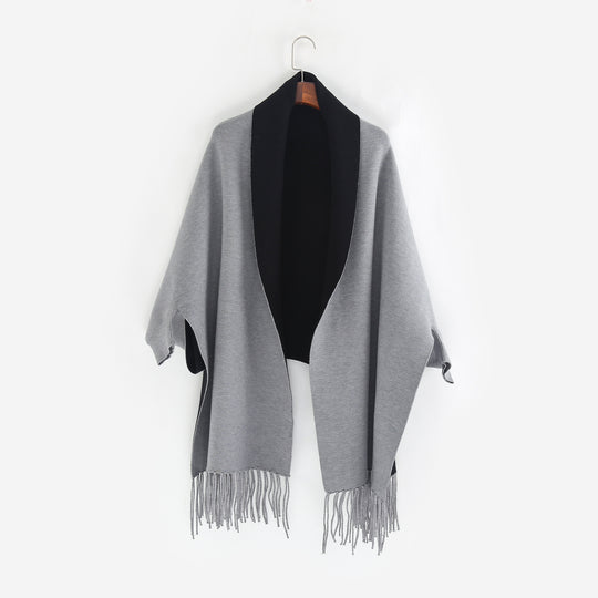 Damen Oversize-Wendecape mit Schalkragen und Fransensaum Shop Nory