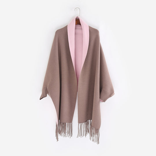 Damen Oversize-Wendecape mit Schalkragen und Fransensaum Shop Nory
