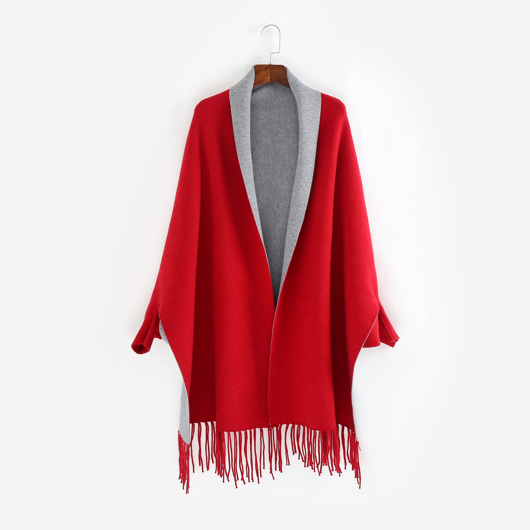 Damen Oversize-Wendecape mit Schalkragen und Fransensaum Shop Nory