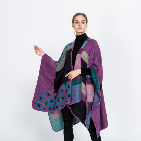 Damen Oversize-Ruana-Poncho mit Sternjacquard und Zierstichkante Shop Nory