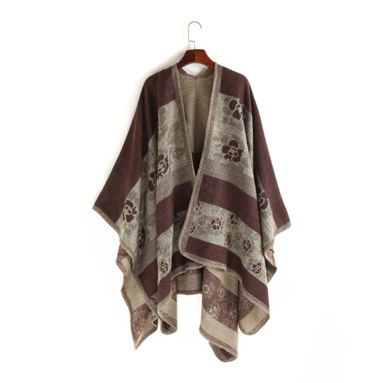 Damen Jacquard-Ruana-Überwurf mit floralem Intarsienmuster und offenem Fall Shop Nory