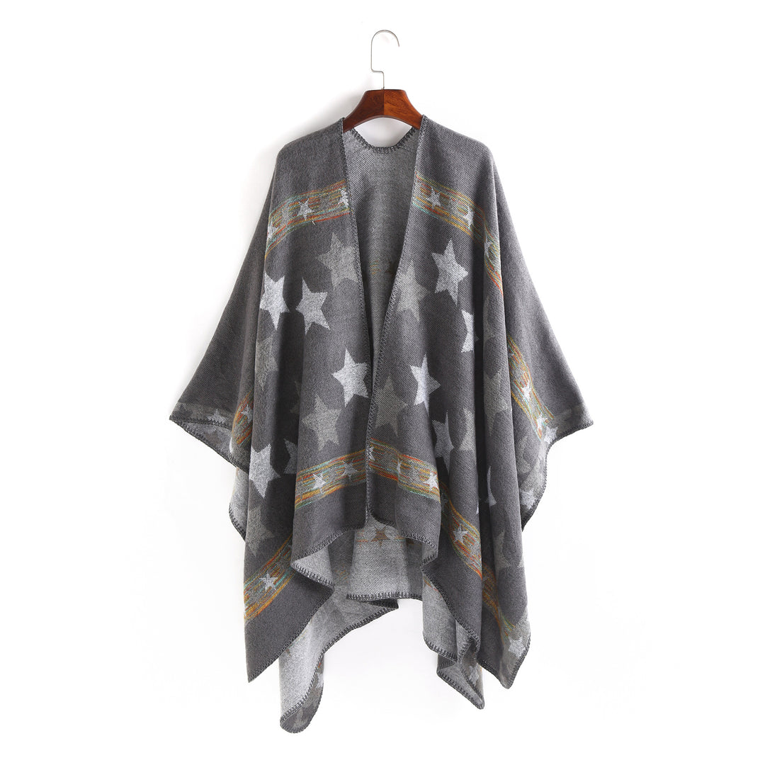Damen Jacquard‑Ruana‑Poncho mit Sternjacquard und weichfallender Oversize‑Silhouette Shop Nory