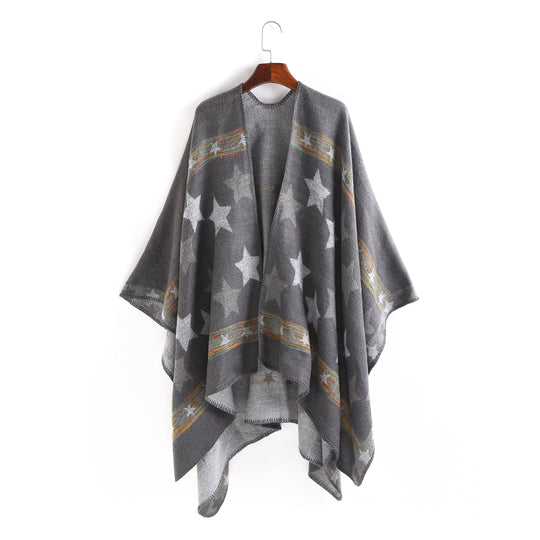 Damen Jacquard‑Ruana‑Poncho mit Sternjacquard und weichfallender Oversize‑Silhouette Shop Nory