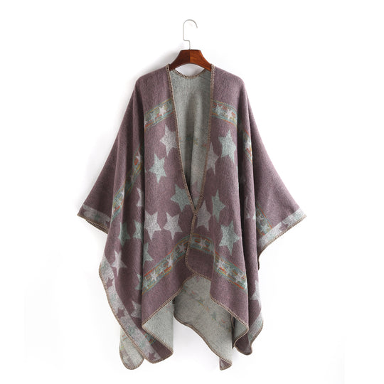 Damen Jacquard‑Ruana‑Poncho mit Sternjacquard und weichfallender Oversize‑Silhouette Shop Nory