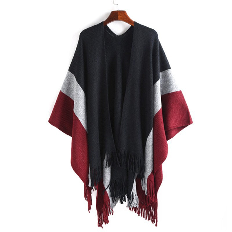 Damen Oversize‑Strickruana mit V‑Ausschnitt, offenem Fall und Fransensaum Shop Nory