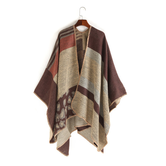 Damen Oversize-Ruana-Poncho mit Sternjacquard und Zierstichkante Shop Nory