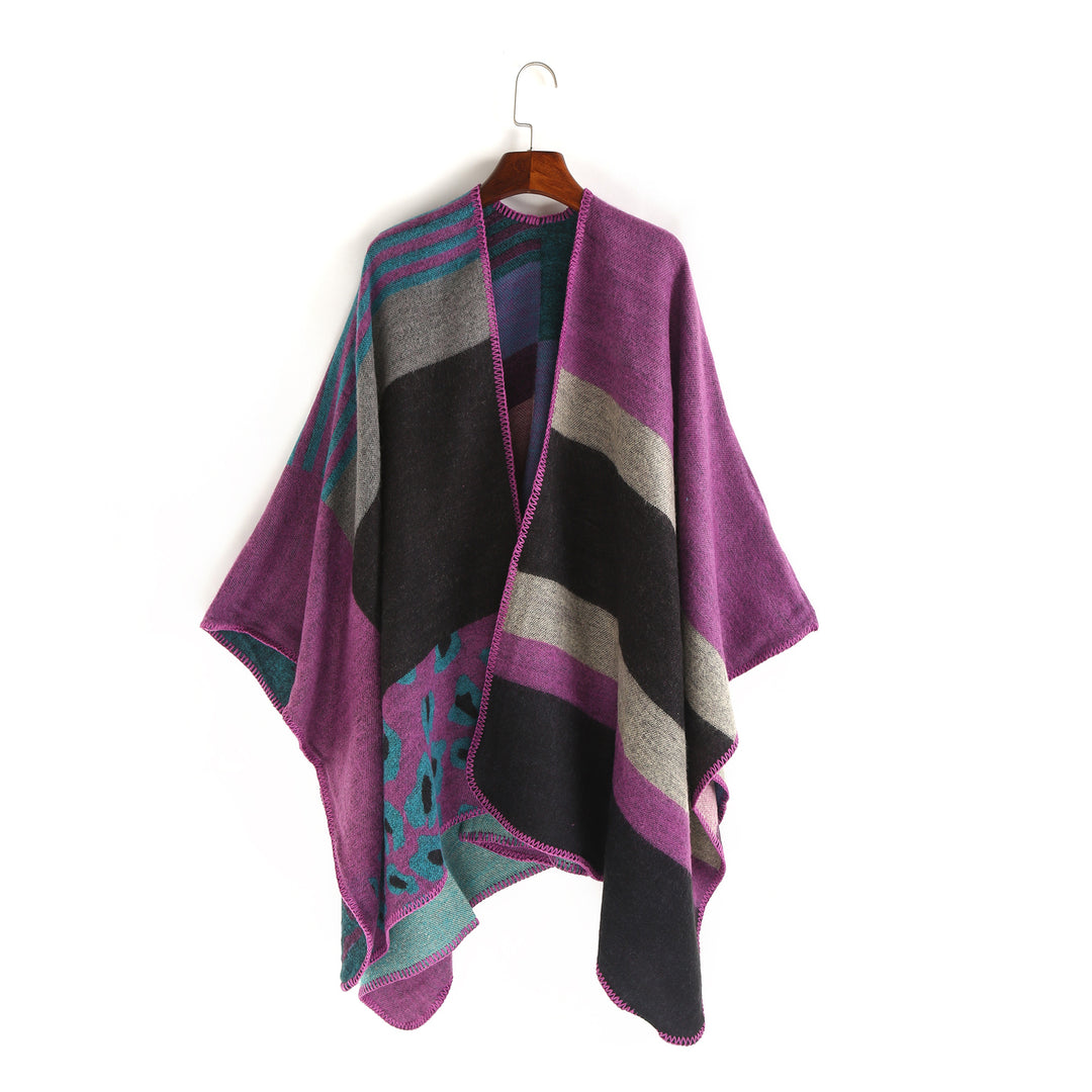 Damen Oversize-Ruana-Poncho mit Sternjacquard und Zierstichkante Shop Nory