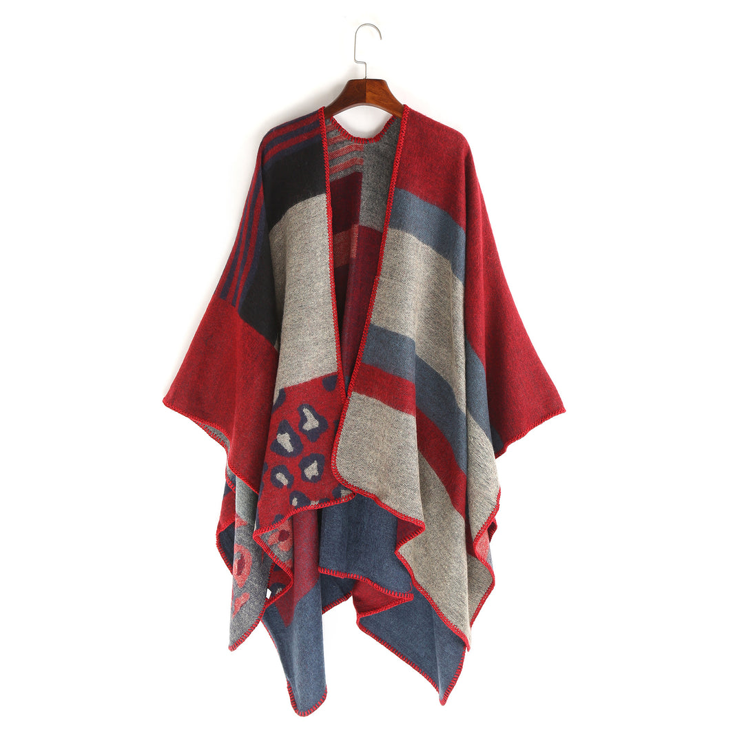 Damen Oversize-Ruana-Poncho mit Sternjacquard und Zierstichkante Shop Nory