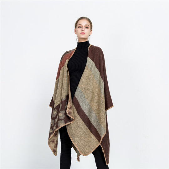 Damen Oversize-Ruana-Poncho mit Sternjacquard und Zierstichkante Shop Nory