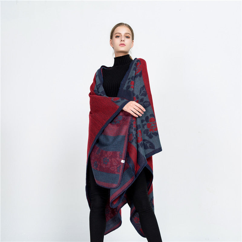 Damen Jacquard-Ruana-Überwurf mit floralem Intarsienmuster und offenem Fall Shop Nory