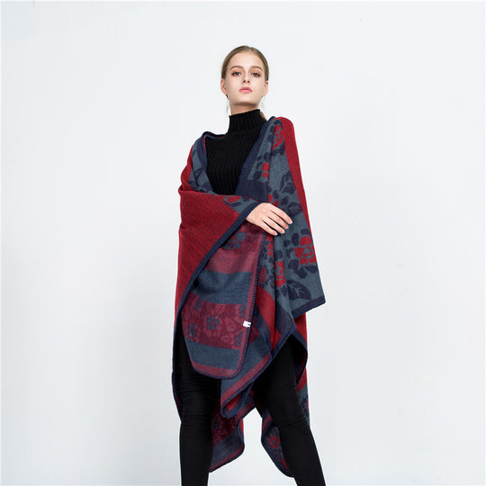 Damen Jacquard-Ruana-Überwurf mit floralem Intarsienmuster und offenem Fall Shop Nory