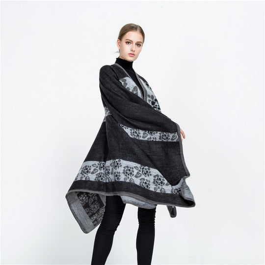 Damen Jacquard-Ruana-Überwurf mit floralem Intarsienmuster und offenem Fall Shop Nory