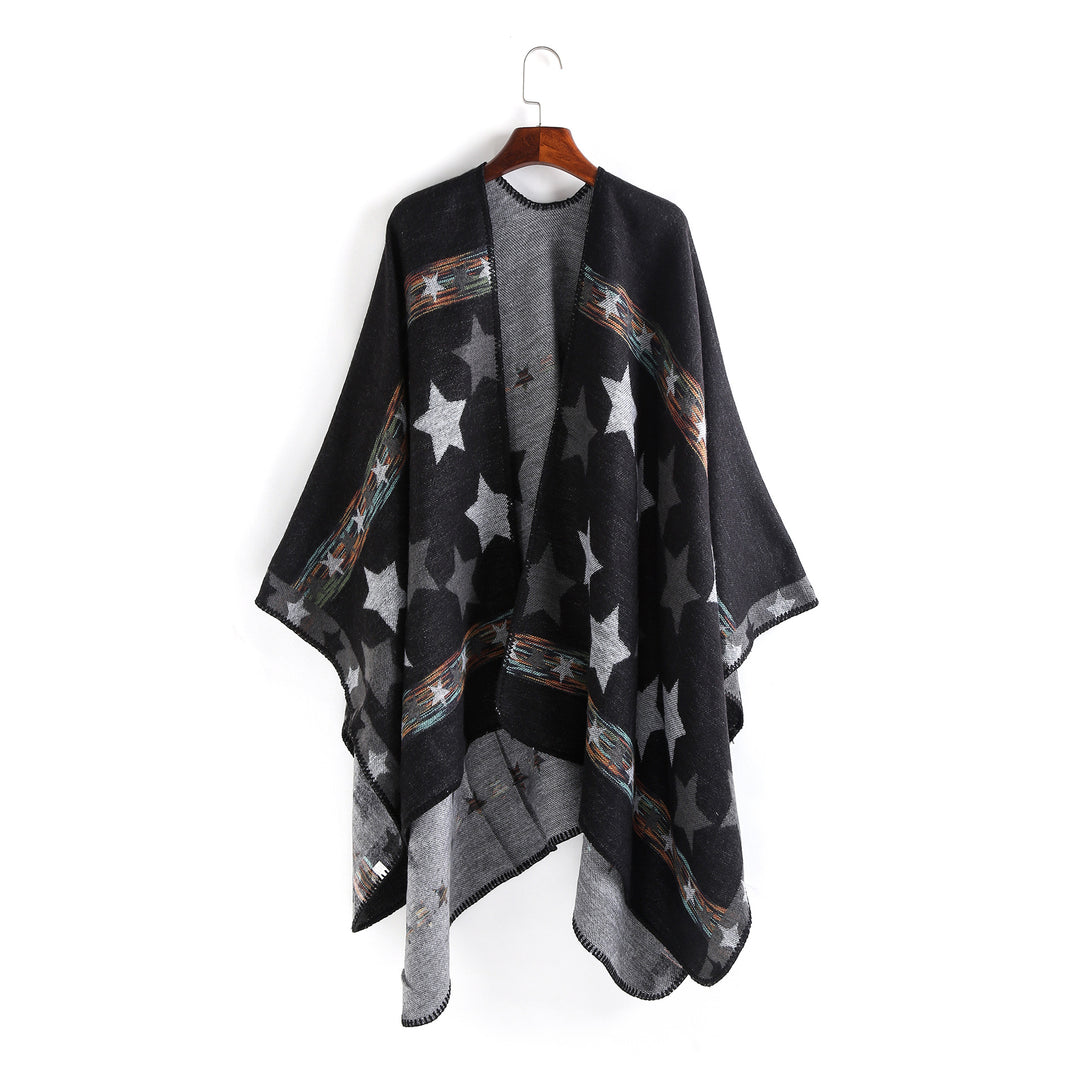 Damen Jacquard‑Ruana‑Poncho mit Sternjacquard und weichfallender Oversize‑Silhouette Shop Nory