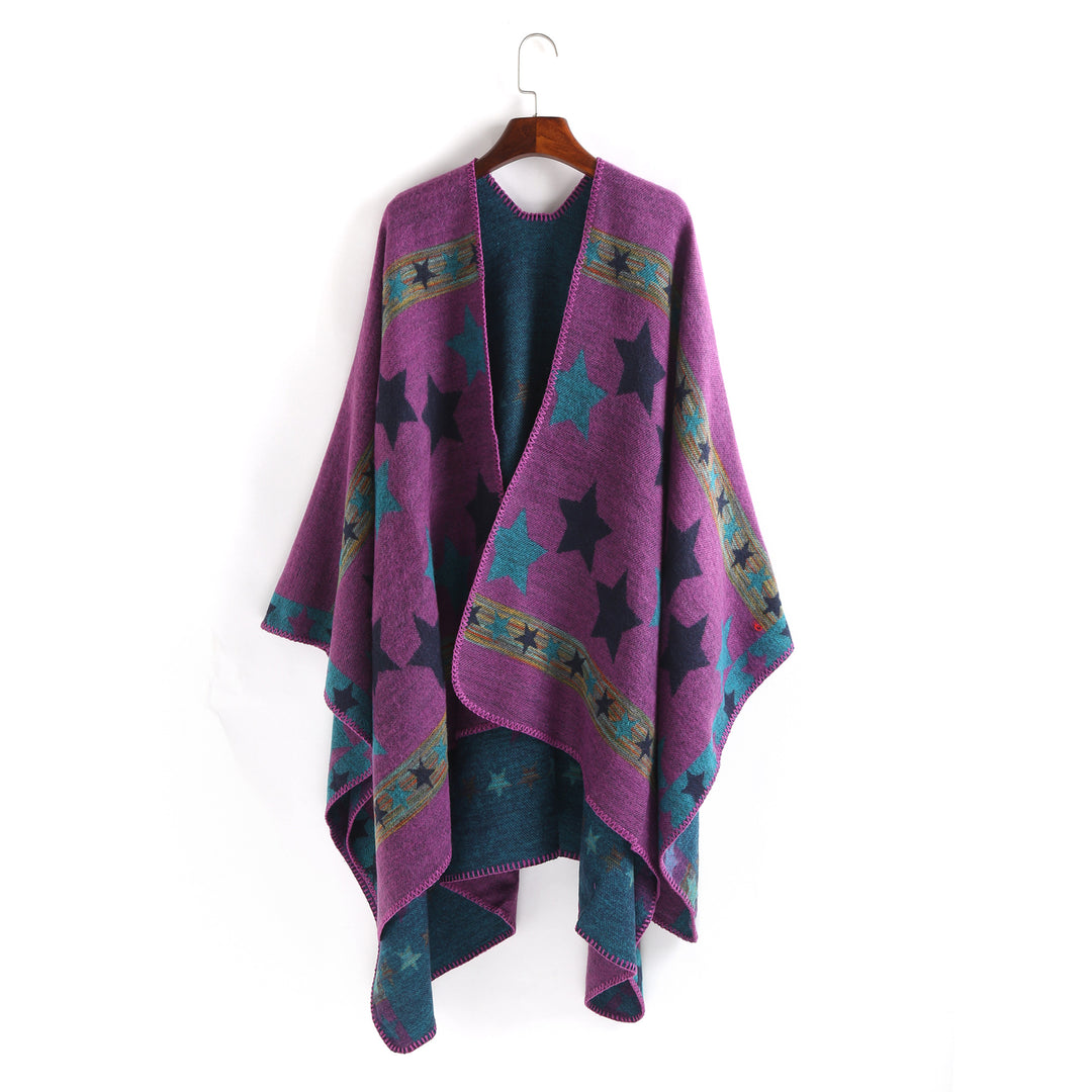 Damen Jacquard‑Ruana‑Poncho mit Sternjacquard und weichfallender Oversize‑Silhouette Shop Nory