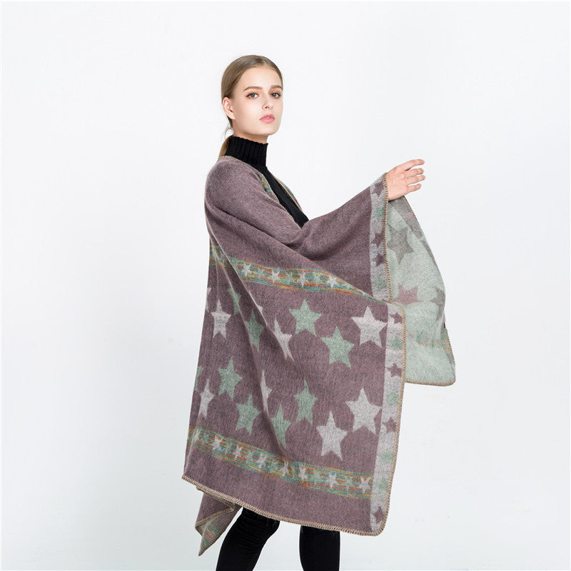 Damen Jacquard‑Ruana‑Poncho mit Sternjacquard und weichfallender Oversize‑Silhouette Shop Nory