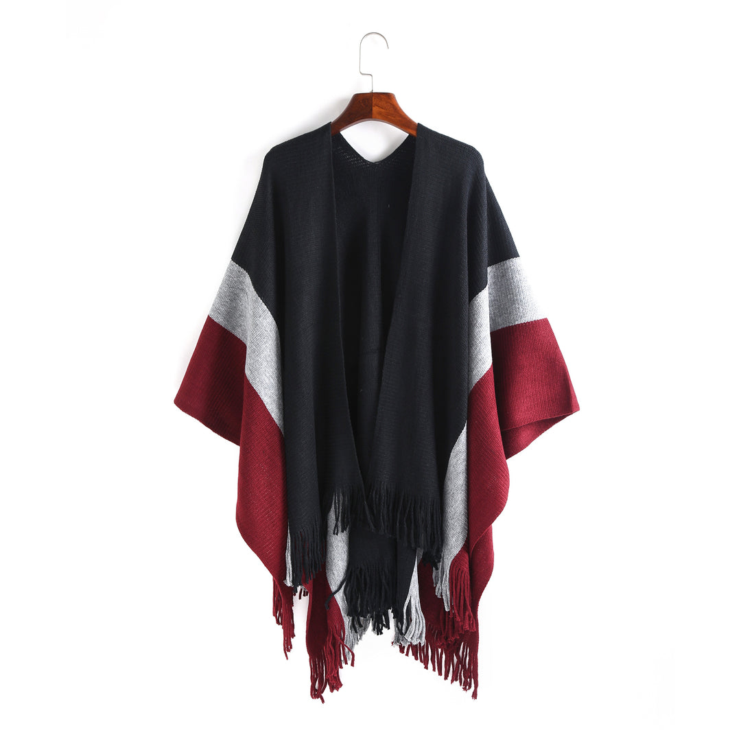 Damen Oversize‑Strickruana mit V‑Ausschnitt, offenem Fall und Fransensaum Shop Nory