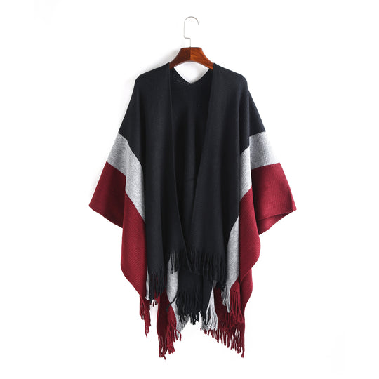 Damen Oversize‑Strickruana mit V‑Ausschnitt, offenem Fall und Fransensaum Shop Nory