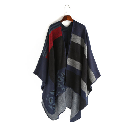 Damen Oversize-Ruana-Poncho mit Sternjacquard und Zierstichkante Shop Nory
