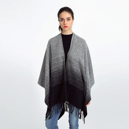 Damen Oversize-Poncho im Verlaufsstrick mit Fransen und offener Front Shop Nory