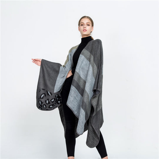 Damen Oversize-Ruana-Poncho mit Sternjacquard und Zierstichkante Shop Nory