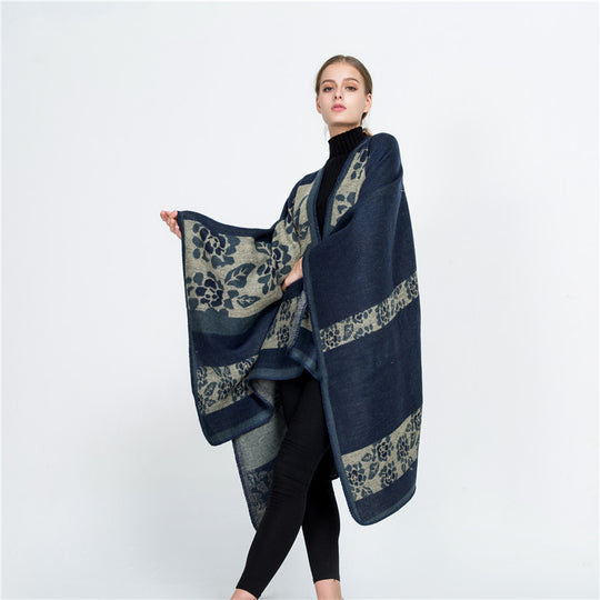 Damen Jacquard-Ruana-Überwurf mit floralem Intarsienmuster und offenem Fall Shop Nory