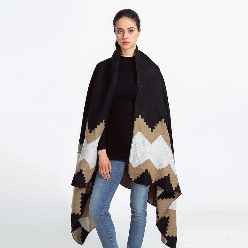 Damen Oversized-Feinstrick-Schal mit geometrischem Jacquard und weichem Fall Shop Nory