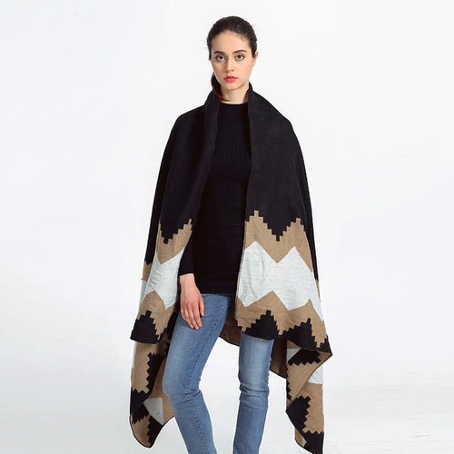 Damen Oversized-Feinstrick-Schal mit geometrischem Jacquard und weichem Fall Shop Nory
